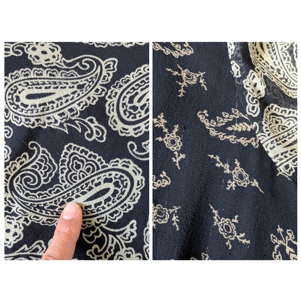 Y2K Spenser Jeremy Babydoll Flare Sleeve Top M Silk Black Beige Paisley Vampire - Picture 7 of 10